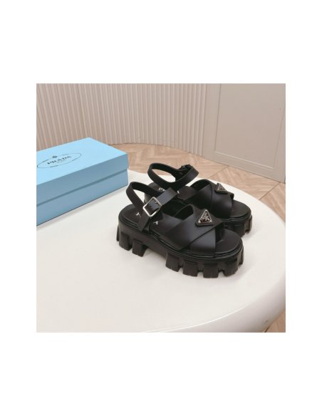 Cheap Reps Prada Monolith Sandals in Black Rubber