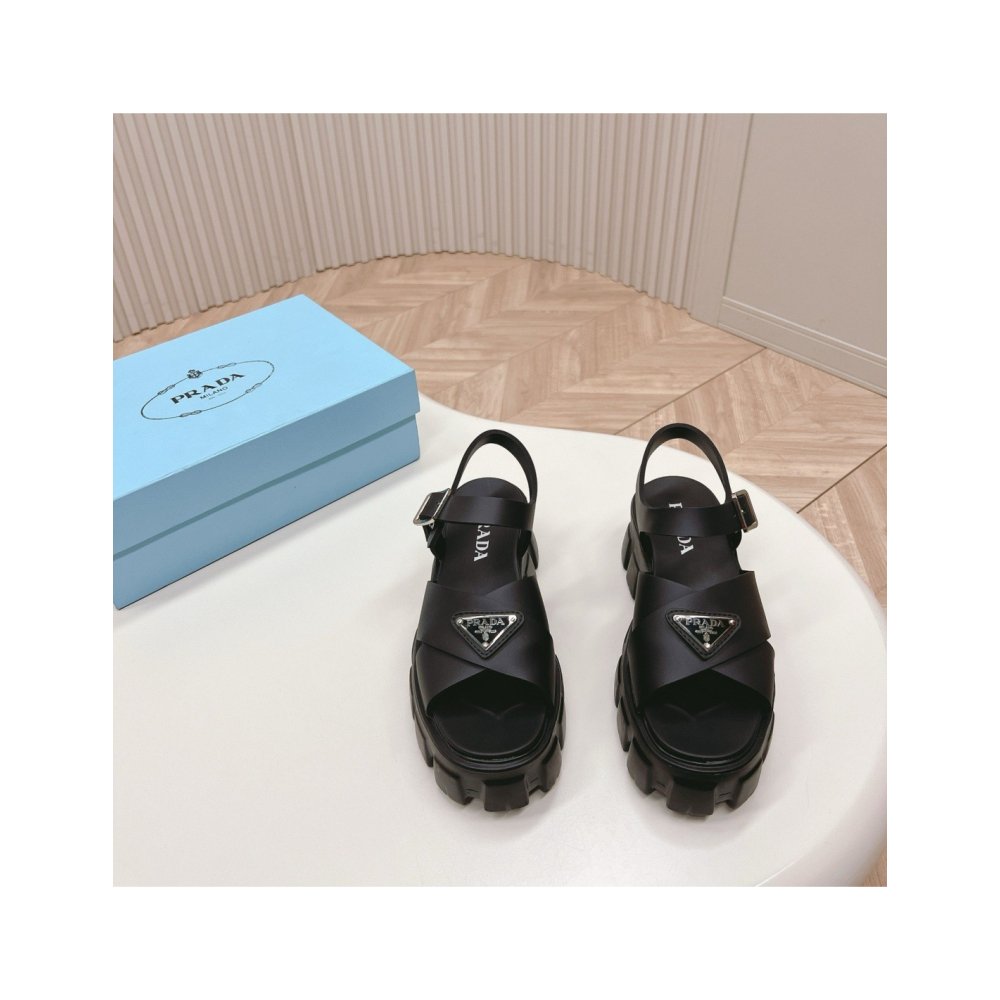 Cheap Reps Prada Monolith Sandals in Black Rubber