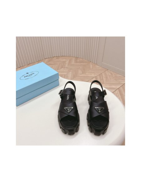 Cheap Reps Prada Monolith Sandals in Black Rubber