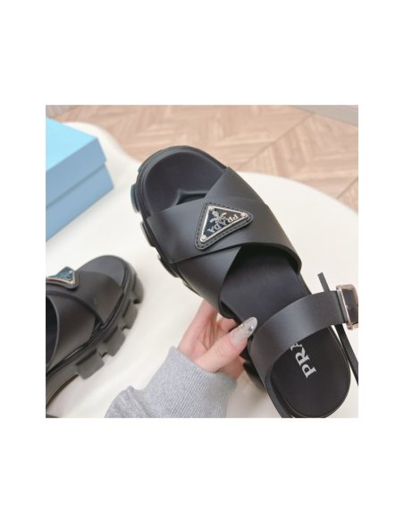 Cheap Reps Prada Monolith Sandals in Black Rubber