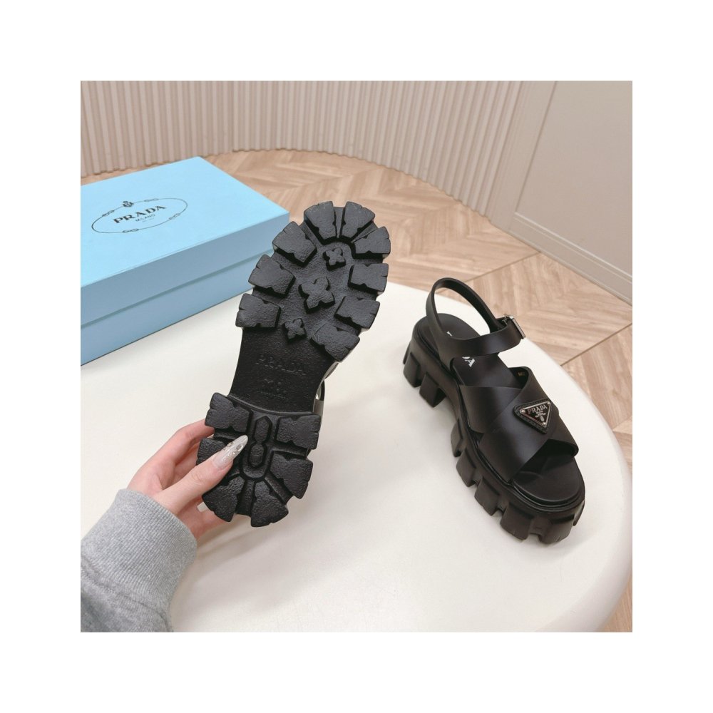 Cheap Reps Prada Monolith Sandals in Black Rubber