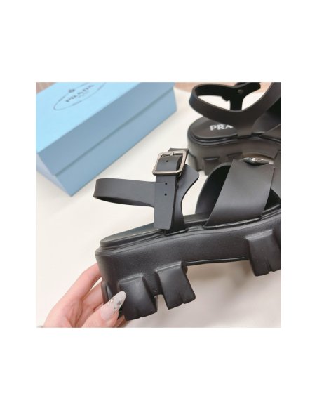 Cheap Reps Prada Monolith Sandals in Black Rubber