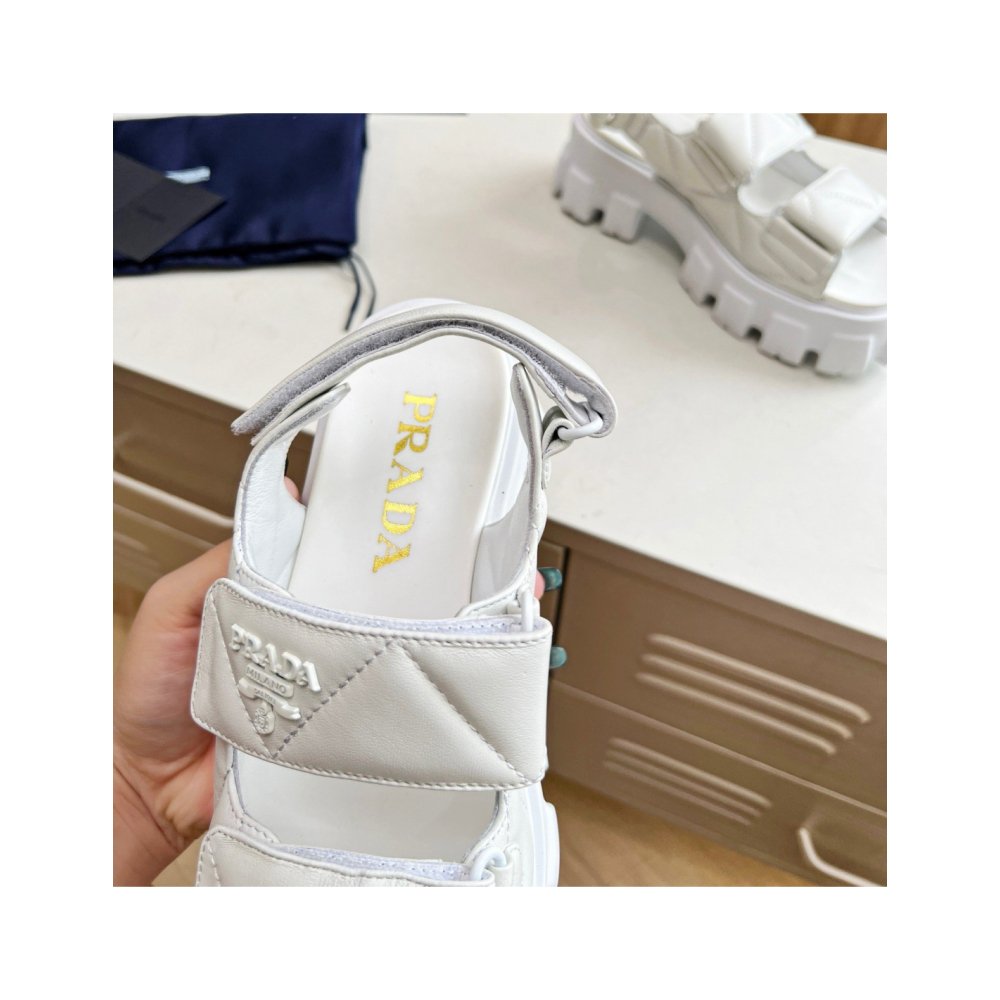 Cheap Reps Prada Monolith Flatform Sandals in White Nappa Leather