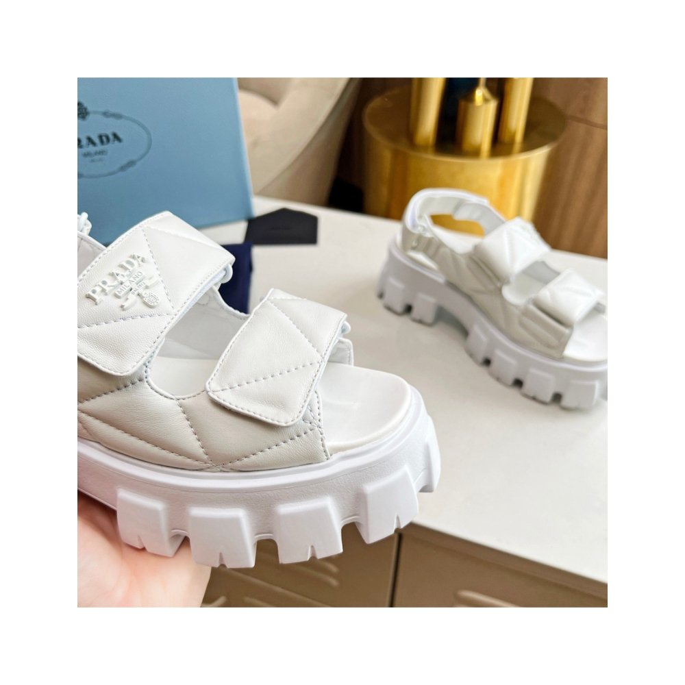 Cheap Reps Prada Monolith Flatform Sandals in White Nappa Leather