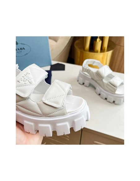 Cheap Reps Prada Monolith Flatform Sandals in White Nappa Leather