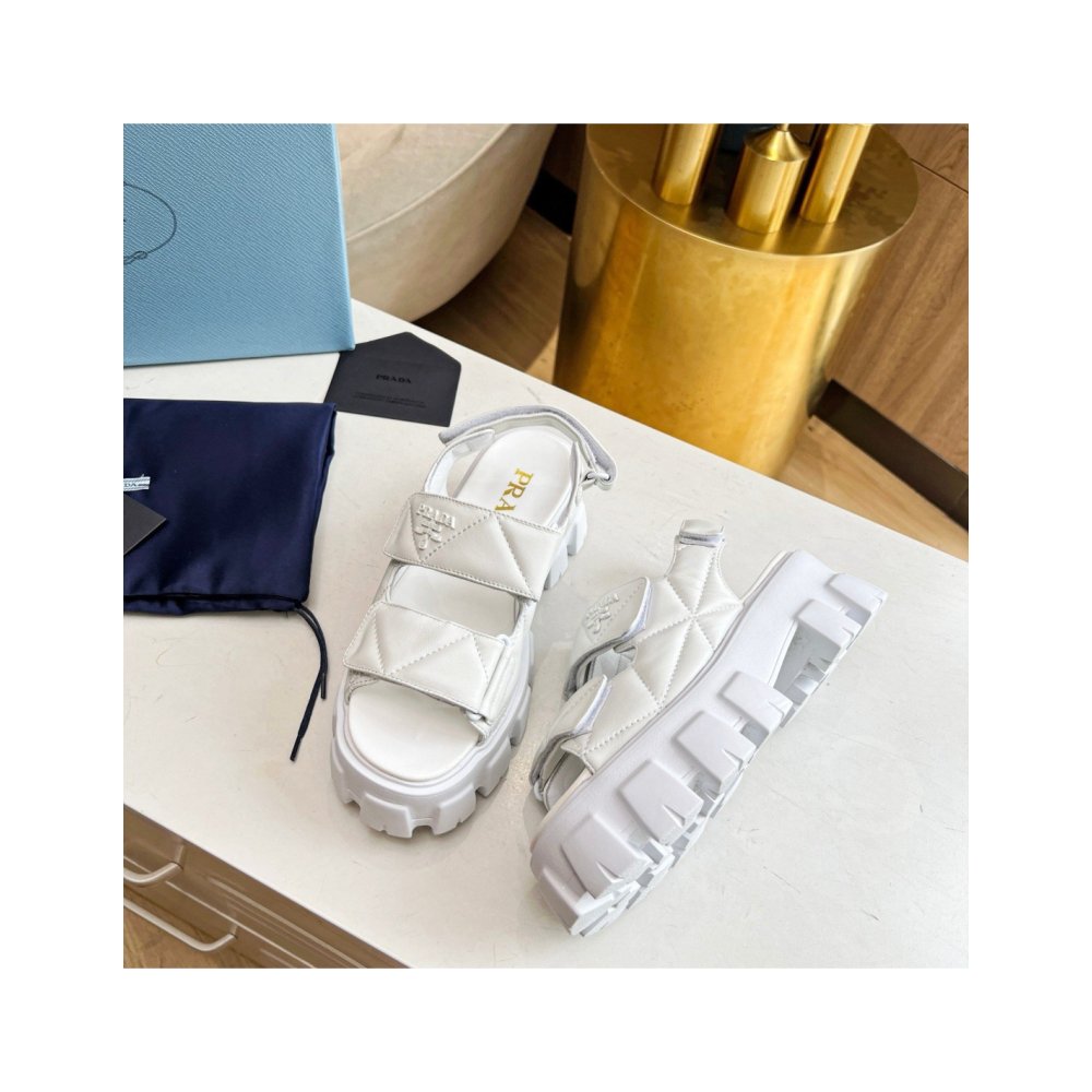 Cheap Reps Prada Monolith Flatform Sandals in White Nappa Leather