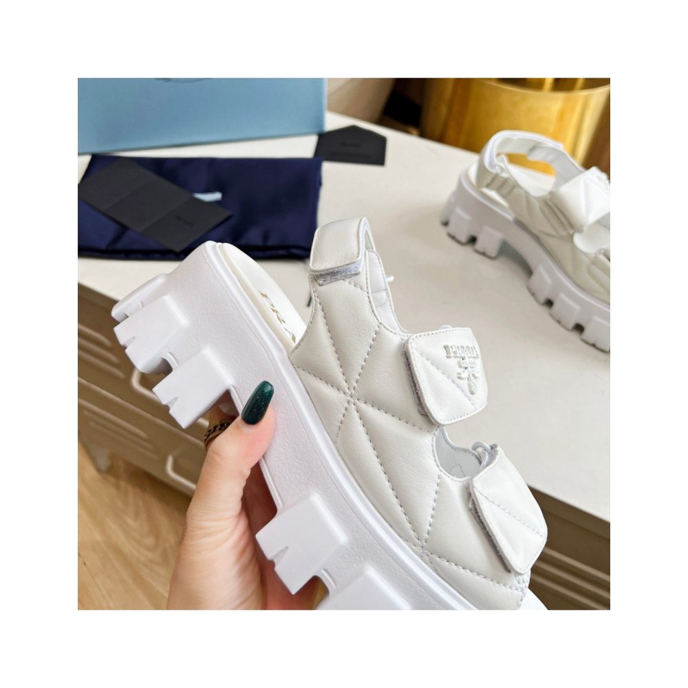 Cheap Reps Prada Monolith Flatform Sandals in White Nappa Leather