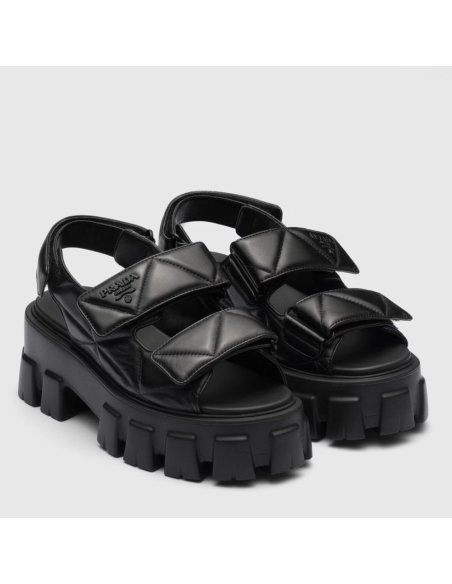 Cheap Reps Prada Monolith Flatform Sandals in Black Nappa Leather