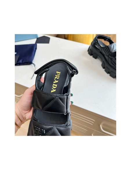 Cheap Reps Prada Monolith Flatform Sandals in Black Nappa Leather