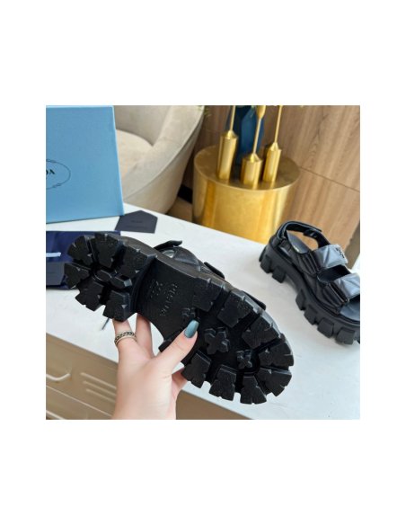 Cheap Reps Prada Monolith Flatform Sandals in Black Nappa Leather