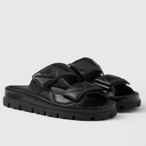 Cheap Reps Prada Womens Sandals in Black Padded Nappa Leather