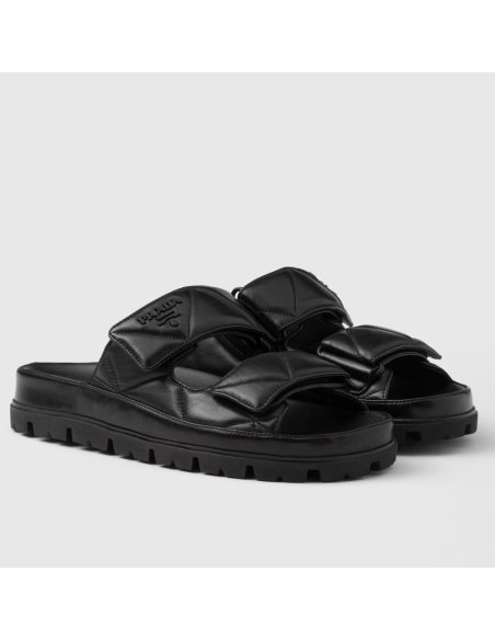 Cheap Reps Prada Womens Sandals in Black Padded Nappa Leather
