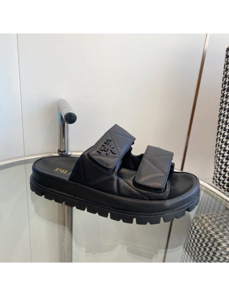 Cheap Reps Prada Womens Sandals in Black Padded Nappa Leather
