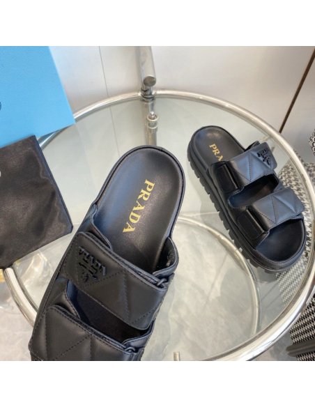 Cheap Reps Prada Womens Sandals in Black Padded Nappa Leather