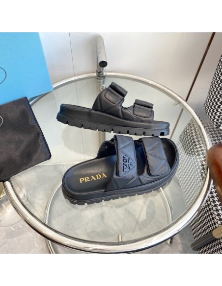 Cheap Reps Prada Womens Sandals in Black Padded Nappa Leather