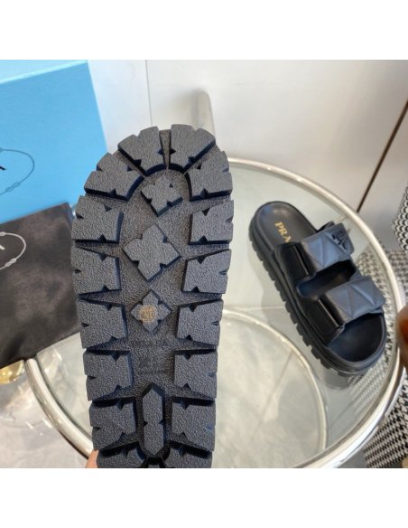 Cheap Reps Prada Womens Sandals in Black Padded Nappa Leather