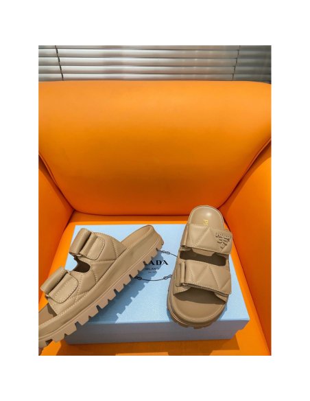 Cheap Reps Prada Womens Sandals in Beige Padded Nappa Leather