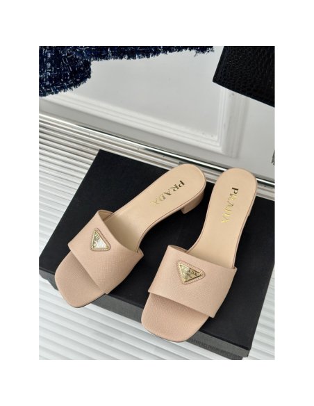 Cheap Reps Prada Heeled Sandals 35mm in Beige Saffiano Leather