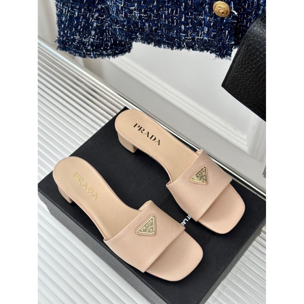 Cheap Reps Prada Heeled Sandals 35mm in Beige Saffiano Leather