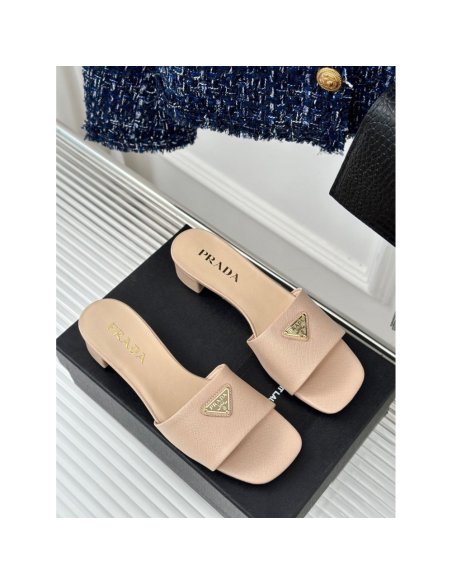 Cheap Reps Prada Heeled Sandals 35mm in Beige Saffiano Leather