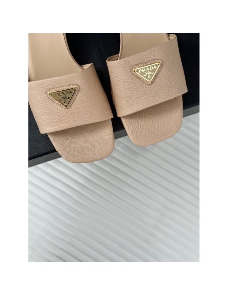 Cheap Reps Prada Heeled Sandals 35mm in Beige Saffiano Leather