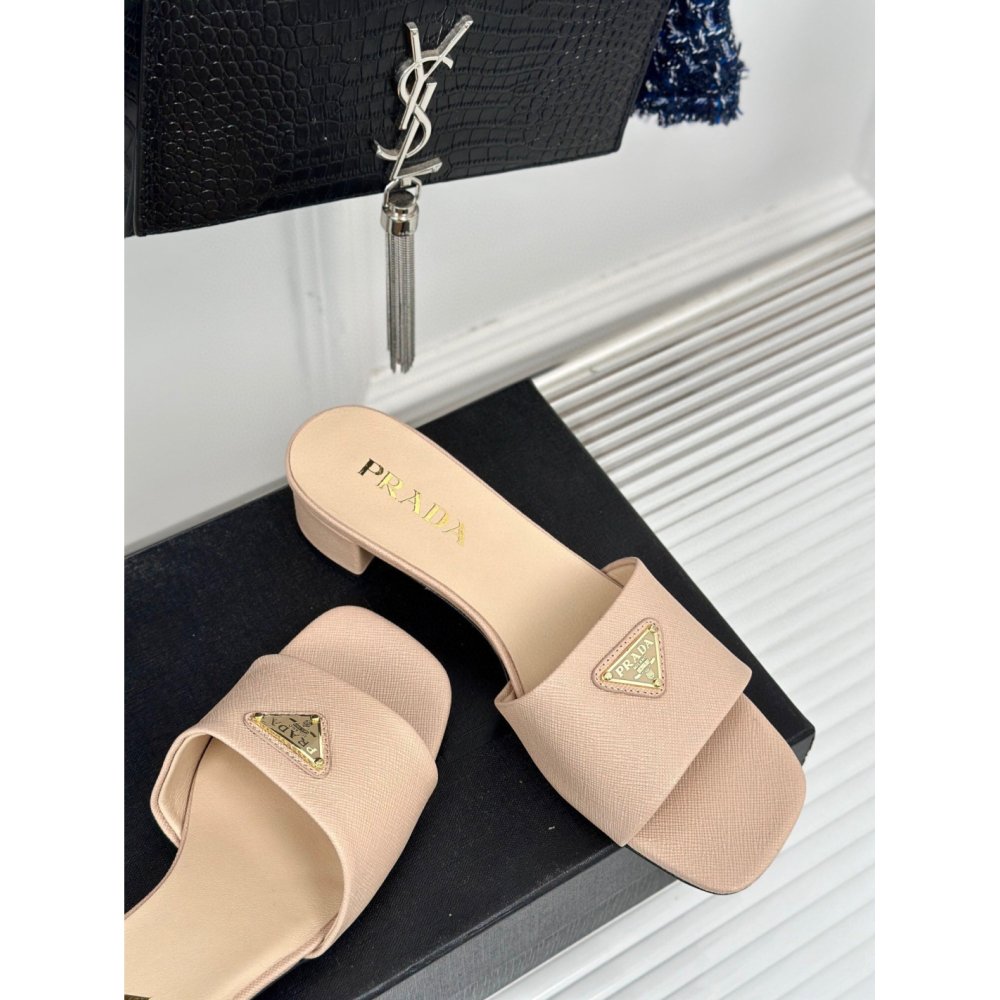 Cheap Reps Prada Heeled Sandals 35mm in Beige Saffiano Leather