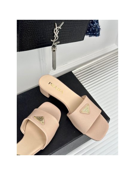 Cheap Reps Prada Heeled Sandals 35mm in Beige Saffiano Leather