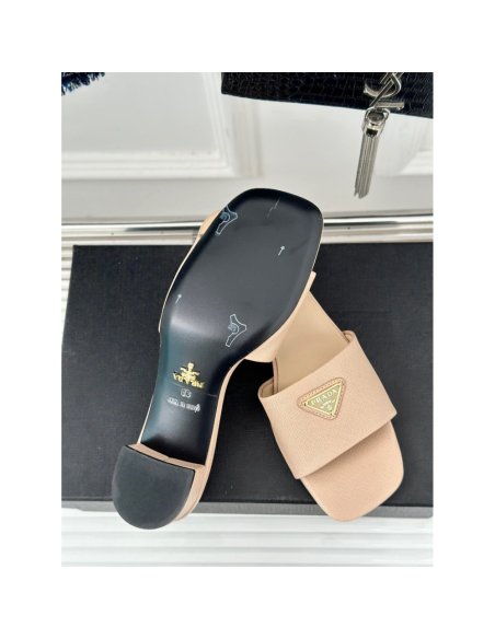 Cheap Reps Prada Heeled Sandals 35mm in Beige Saffiano Leather