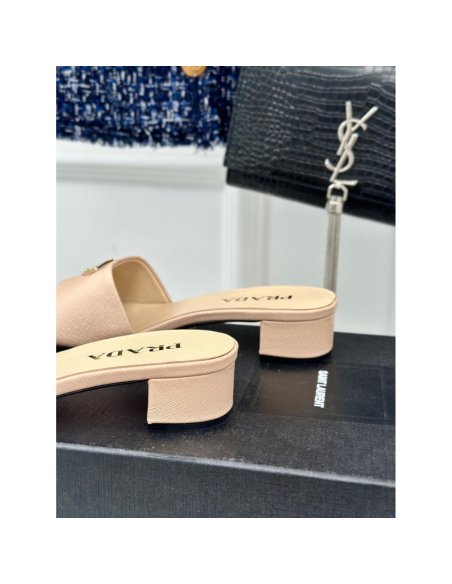 Cheap Reps Prada Heeled Sandals 35mm in Beige Saffiano Leather