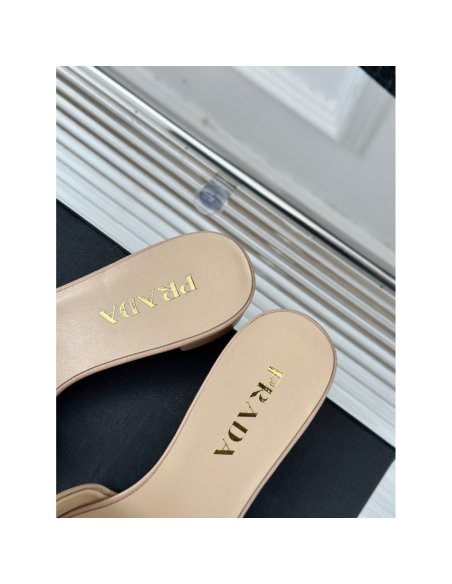 Cheap Reps Prada Heeled Sandals 35mm in Beige Saffiano Leather