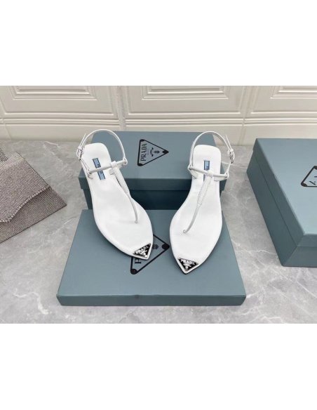 Cheap Reps Prada Thong Sandals In White Brushed Leather
