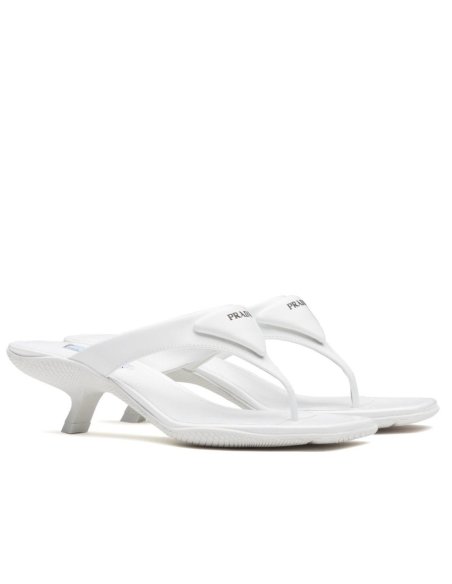 Cheap Reps Prada Heeled Thong Sandals In White Brushed Leather