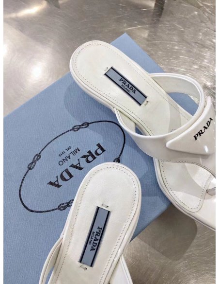 Cheap Reps Prada Heeled Thong Sandals In White Brushed Leather