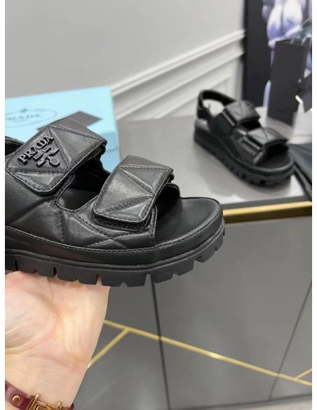 Cheap Reps Prada Padded Sandals In Black Nappa Leather