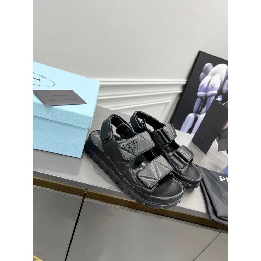Cheap Reps Prada Padded Sandals In Black Nappa Leather