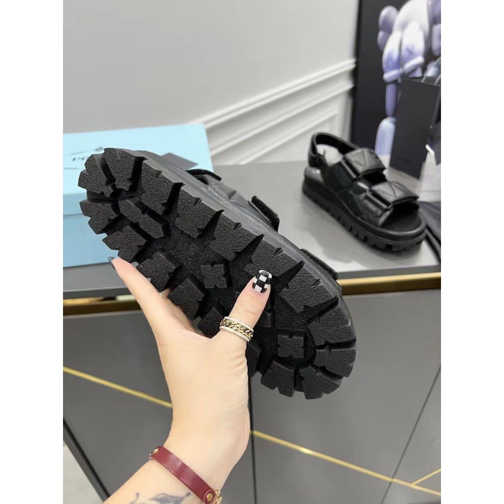 Cheap Reps Prada Padded Sandals In Black Nappa Leather