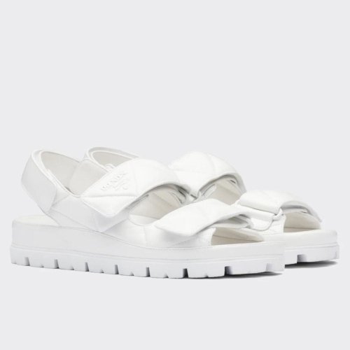Cheap Reps Prada Padded Sandals In White Nappa Leather