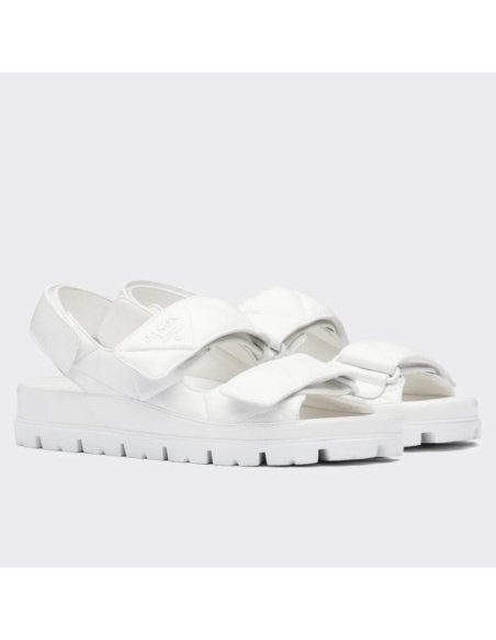 Cheap Reps Prada Padded Sandals In White Nappa Leather