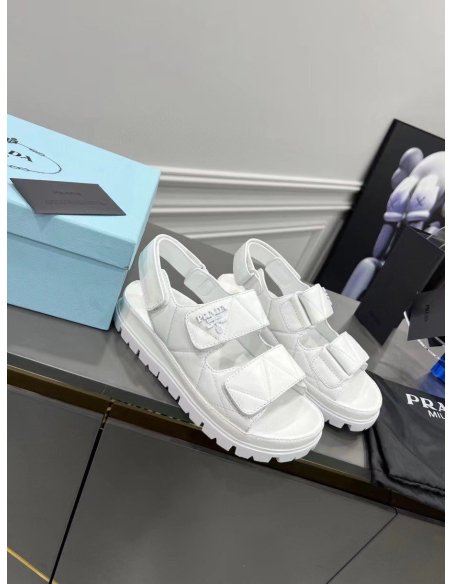 Cheap Reps Prada Padded Sandals In White Nappa Leather