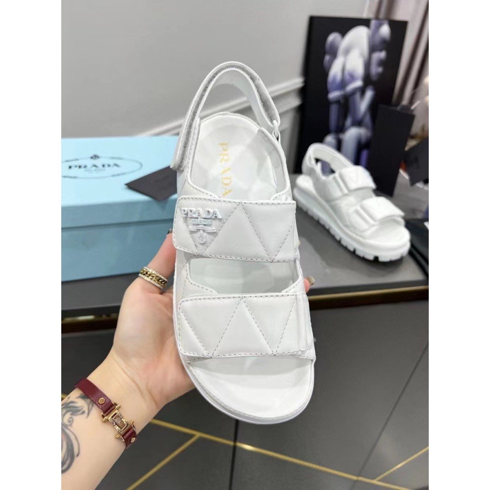 Cheap Reps Prada Padded Sandals In White Nappa Leather