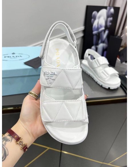 Cheap Reps Prada Padded Sandals In White Nappa Leather