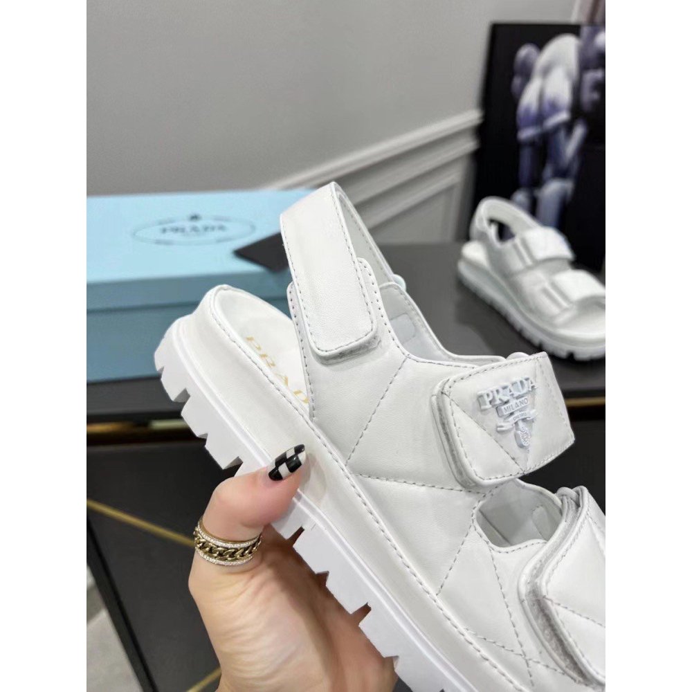 Cheap Reps Prada Padded Sandals In White Nappa Leather