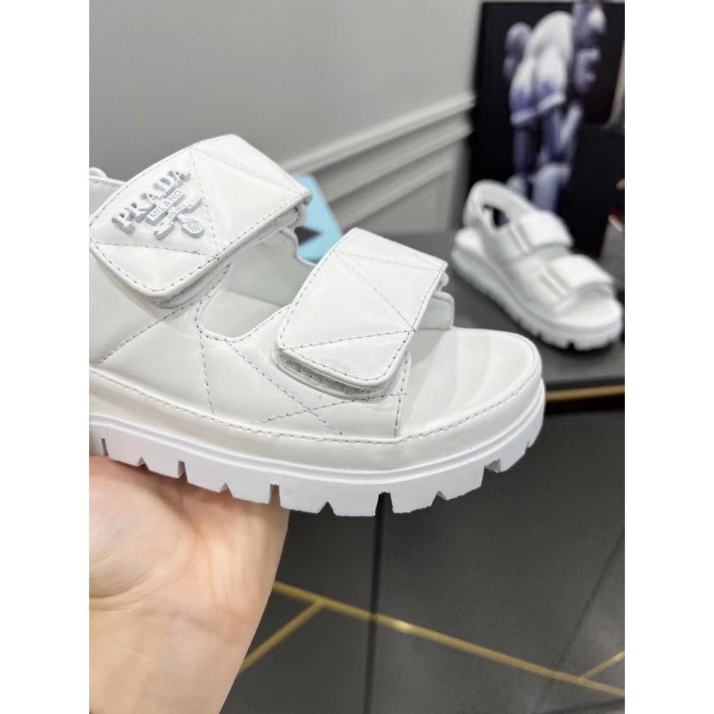 Cheap Reps Prada Padded Sandals In White Nappa Leather