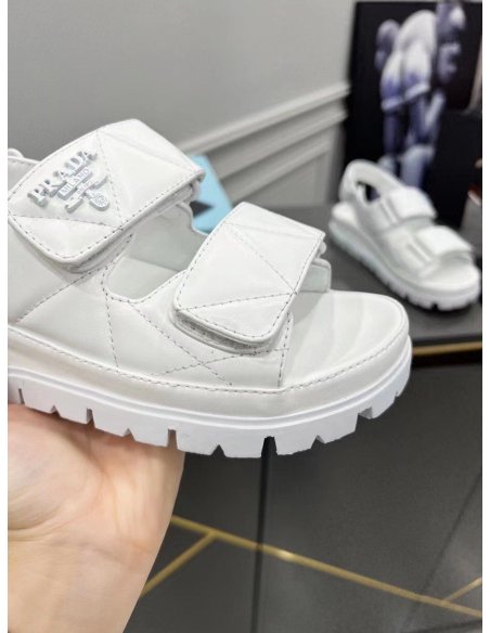 Cheap Reps Prada Padded Sandals In White Nappa Leather