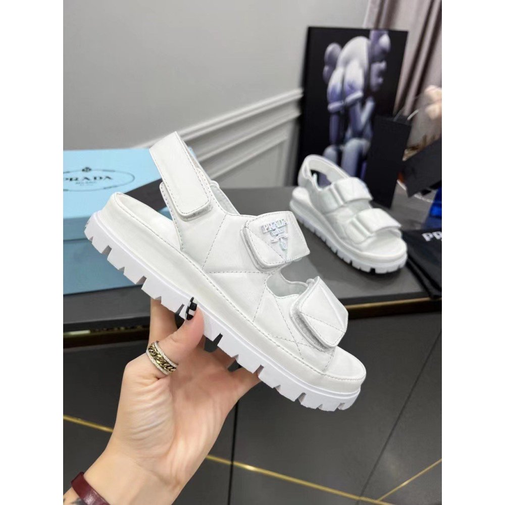 Cheap Reps Prada Padded Sandals In White Nappa Leather