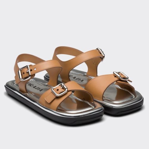 Cheap Reps Prada Double-strap Sandals In Brown Leather