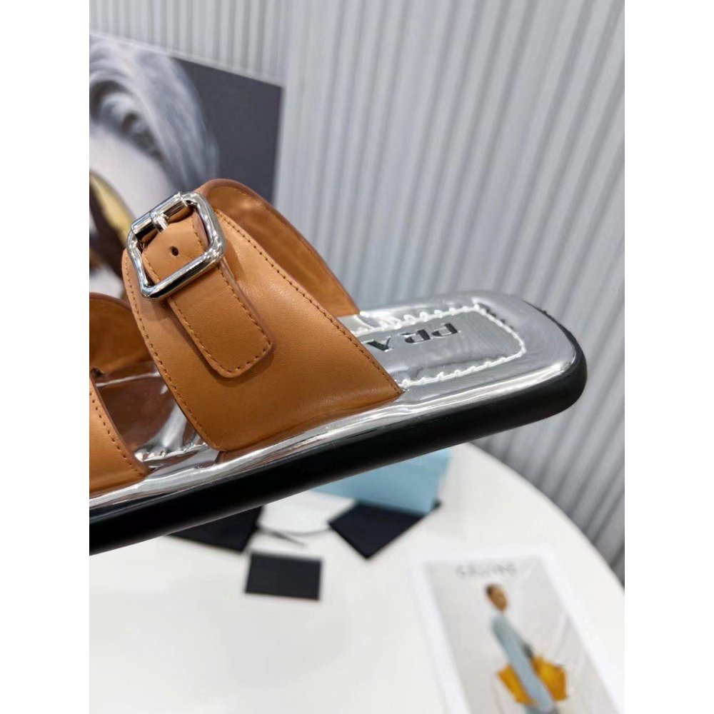 Cheap Reps Prada Double-strap Sandals In Brown Leather