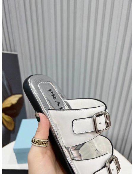 Cheap Reps Prada Double-strap Sandals In White Leather