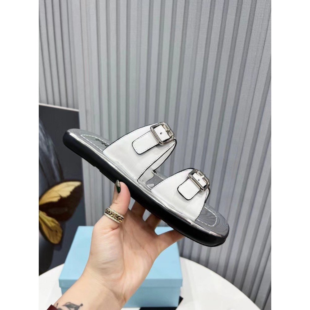 Cheap Reps Prada Double-strap Sandals In White Leather