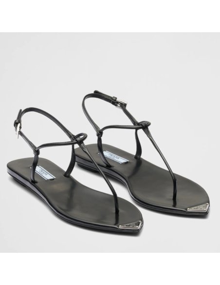 Cheap Reps Prada Thong Sandals In Black Brushed Leather
